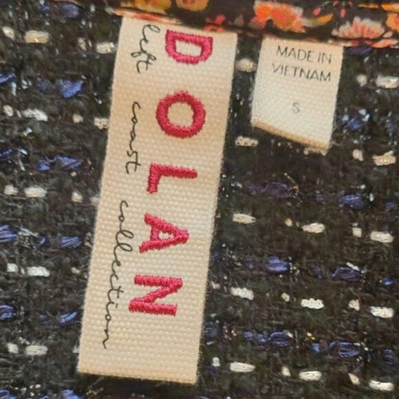 Dolan Tweed Collarless Open Front Jacket with Peplum Black/Blue Size Small - Picture 3 of 6